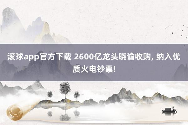 滚球app官方下载 2600亿龙头晓谕收购, 纳入优质火电钞票!